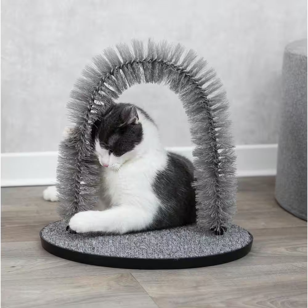 Cat Massager and Self Grooming Arch, Bristle Ring Brush, Carpet Base Scratcher, Cat Self Groomer