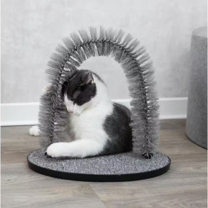 Cat Massager and Self Grooming Arch, Bristle Ring Brush, Carpet Base Scratcher, Cat Self Groomer